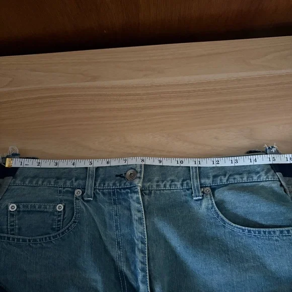 SACAI DENIM SHORTS sz 2 S-M Blue Jeans High Waist Skort Raw Hem - Picture 14 of 15